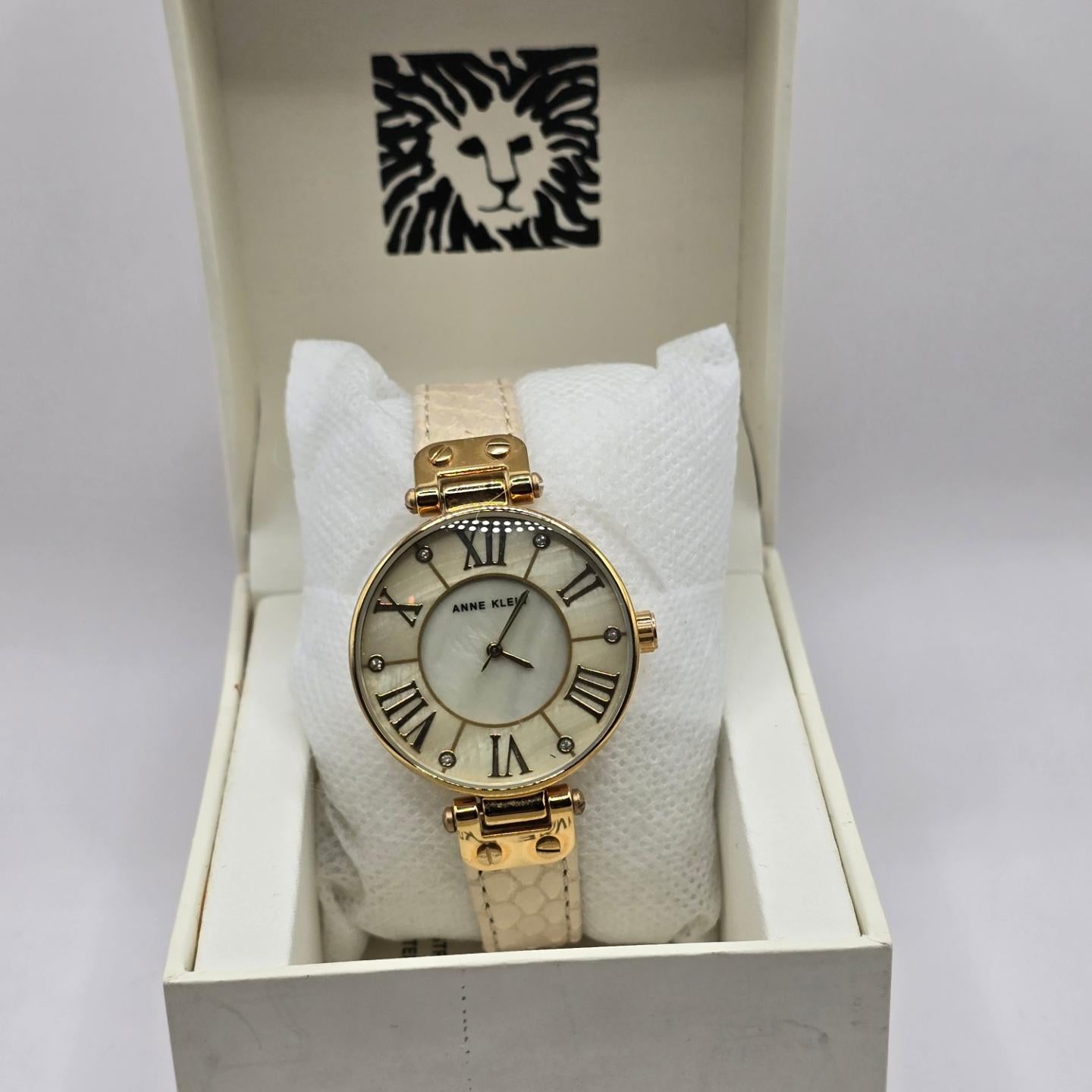 Anne Klein Ladies Gold Tone Quartz Watch #AK/1012, Leather Strap-Excl. Cond.+Box