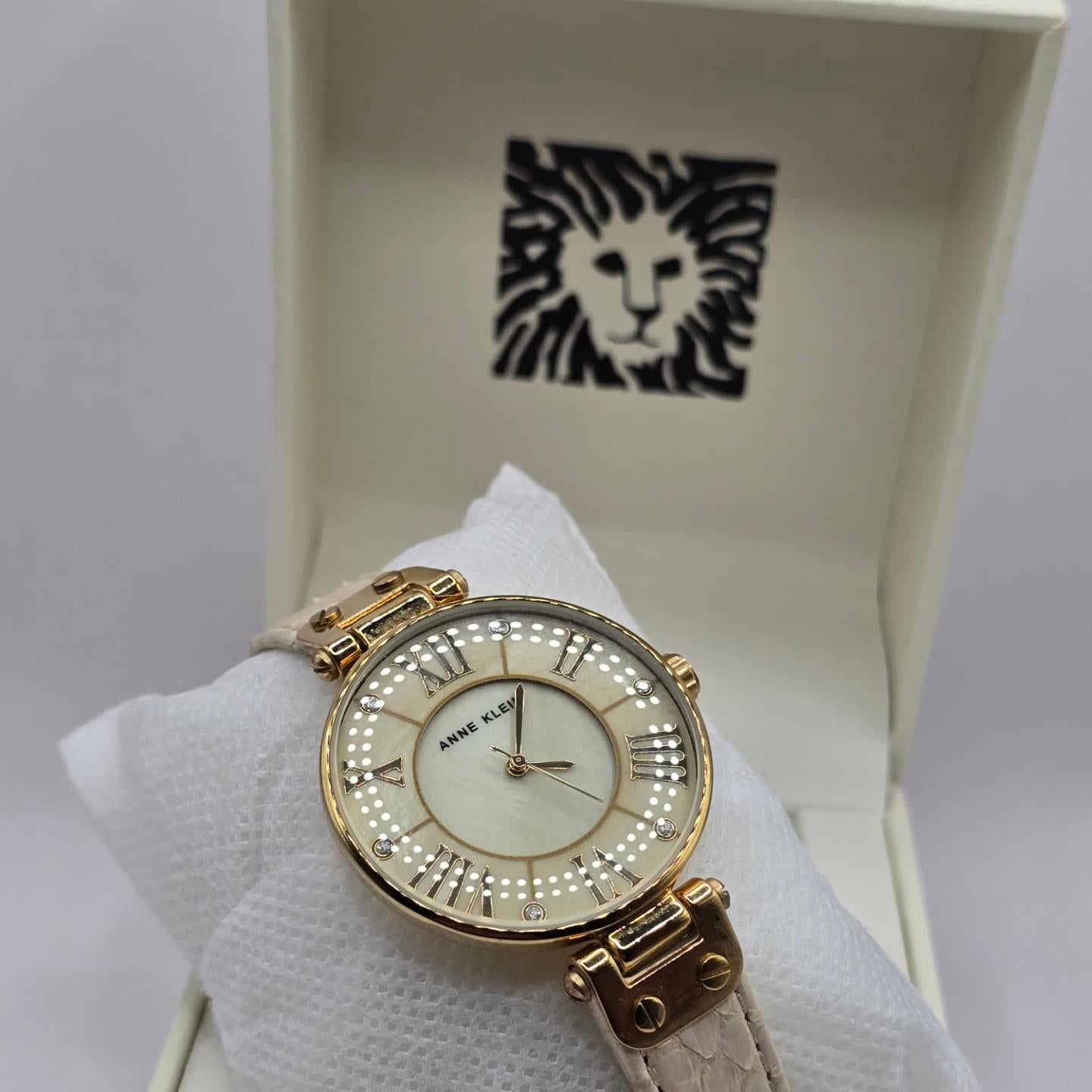 Anne Klein Ladies Gold Tone Quartz Watch #AK/1012, Leather Strap-Excl. Cond.+Box