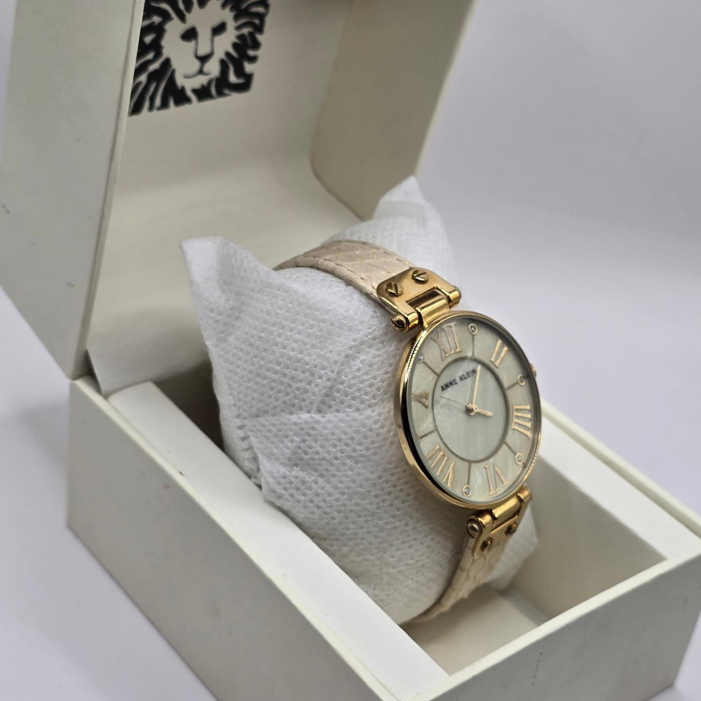 Anne Klein Ladies Gold Tone Quartz Watch #AK/1012, Leather Strap-Excl. Cond.+Box